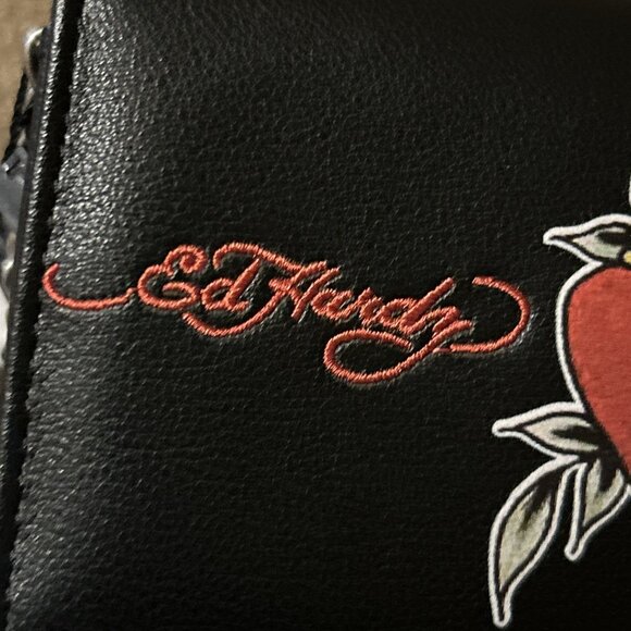 ED HARDY Love Crossbody Wallet Chains Skull Black Mini Bag Wallet Cute Small - Picture 5 of 13